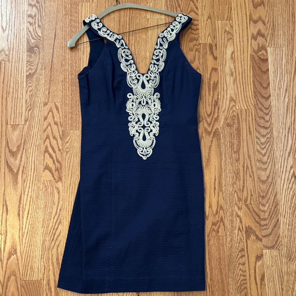 Lilly Pulitzer Navy Dress with Cream Embroidery